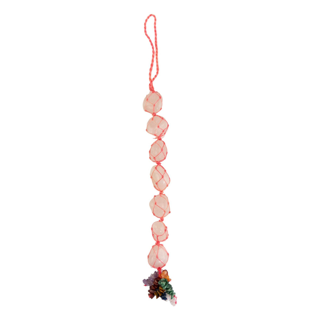 Rose Quartz Car Mobile With Chakra Beads