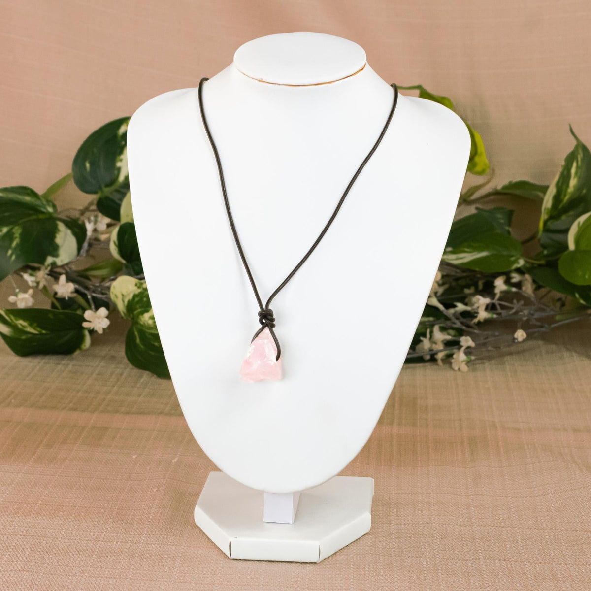 Rose Quartz Leather Cord Necklace