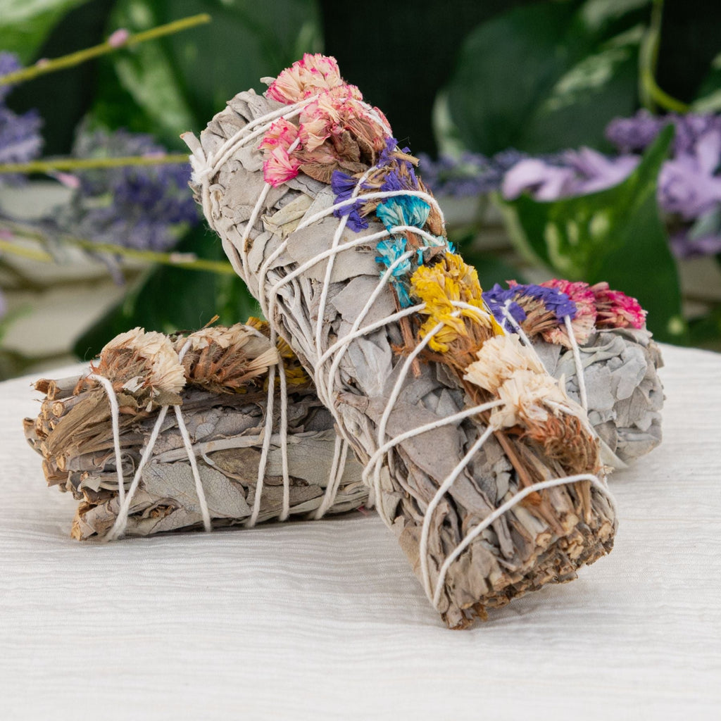 White Sage with Assorted Flowers Smudge Stick