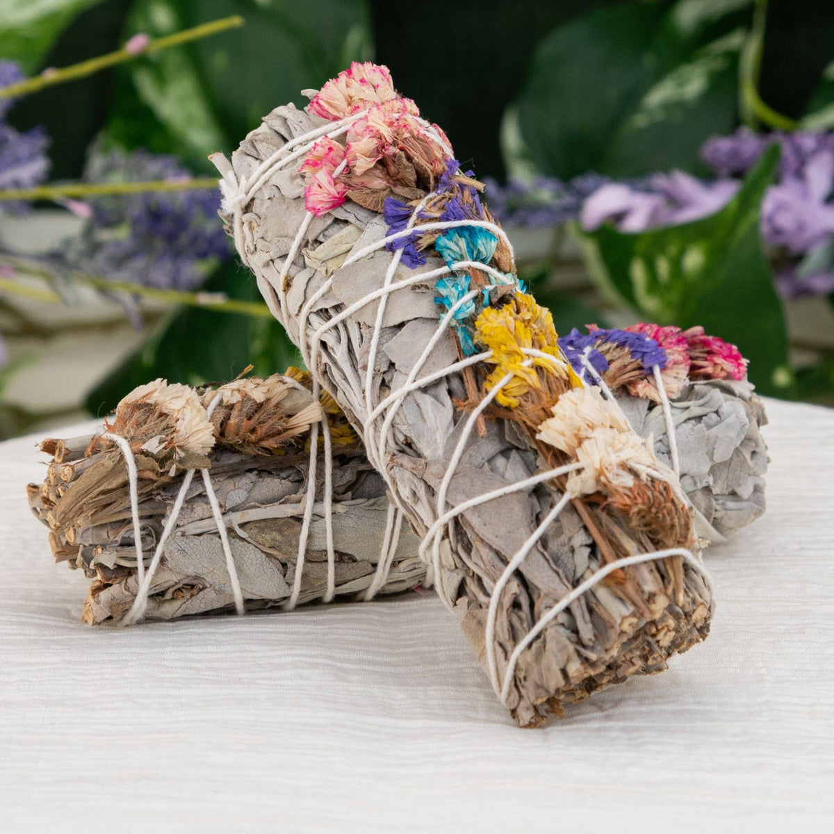 White Sage with Assorted Flowers Smudge Stick