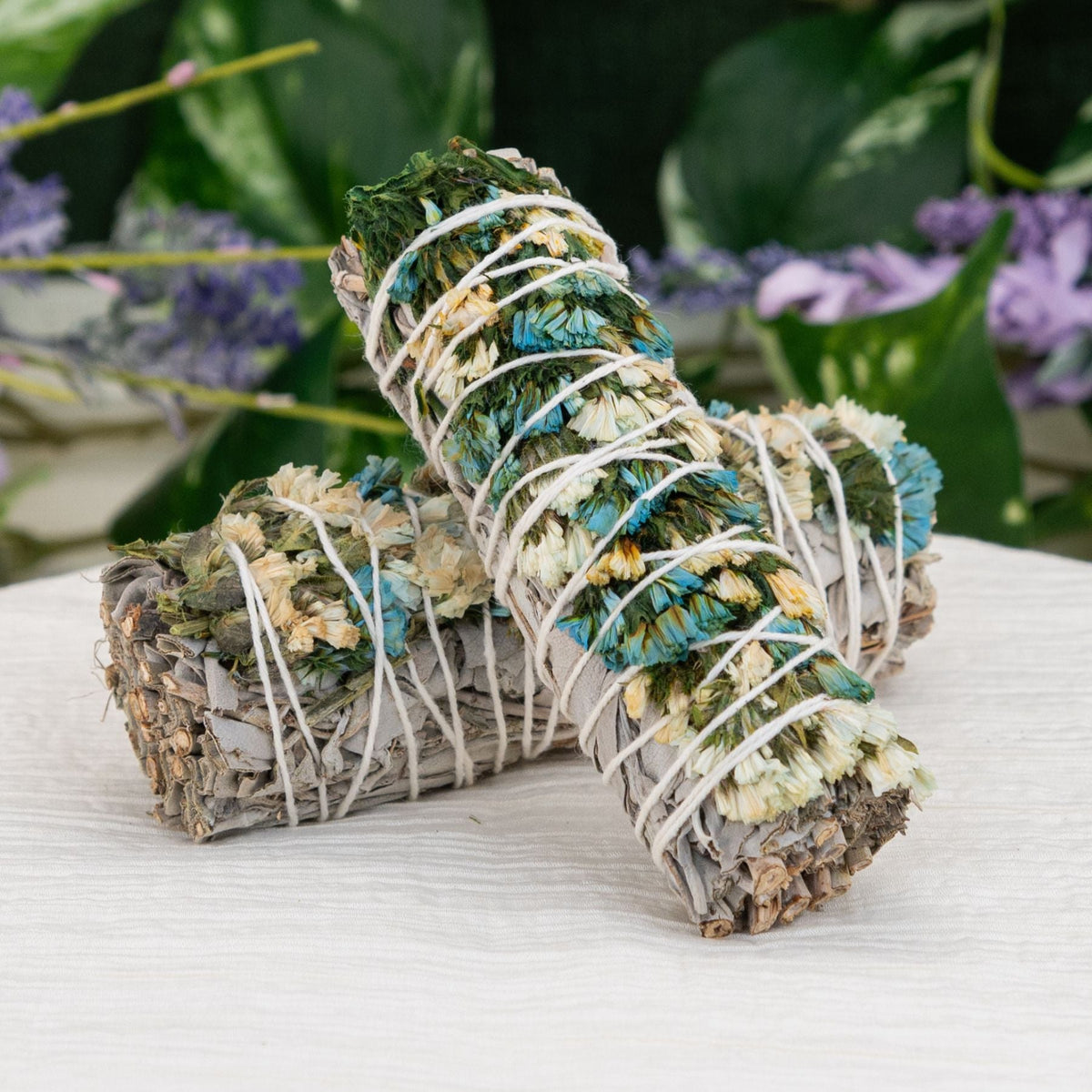 White Sage With Blue Sinuata Smudge Stick