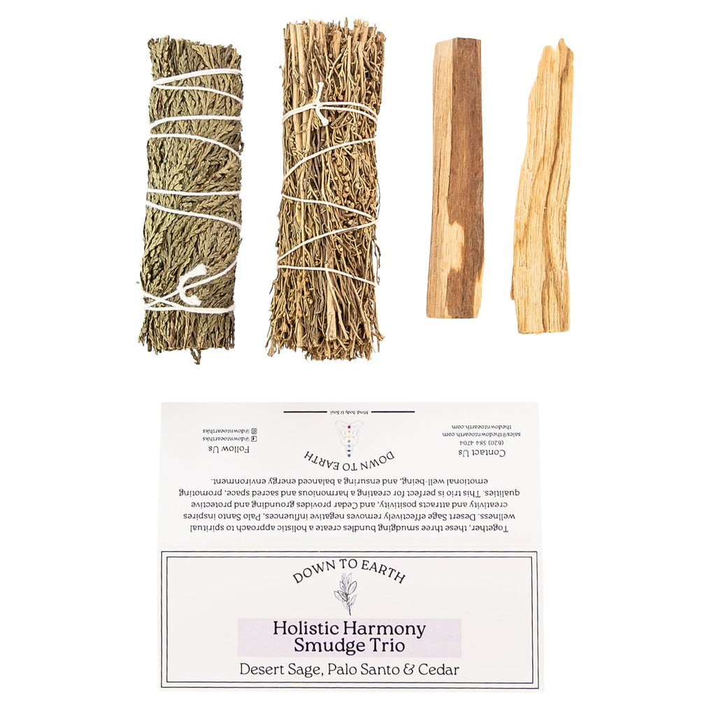 Holistic Harmony Smudging Trio: Desert Sage, Palo Santo & Cedar