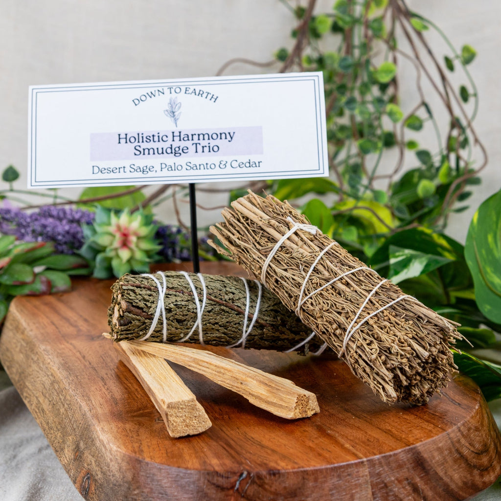 Holistic Harmony Smudging Trio: Desert Sage, Palo Santo & Cedar