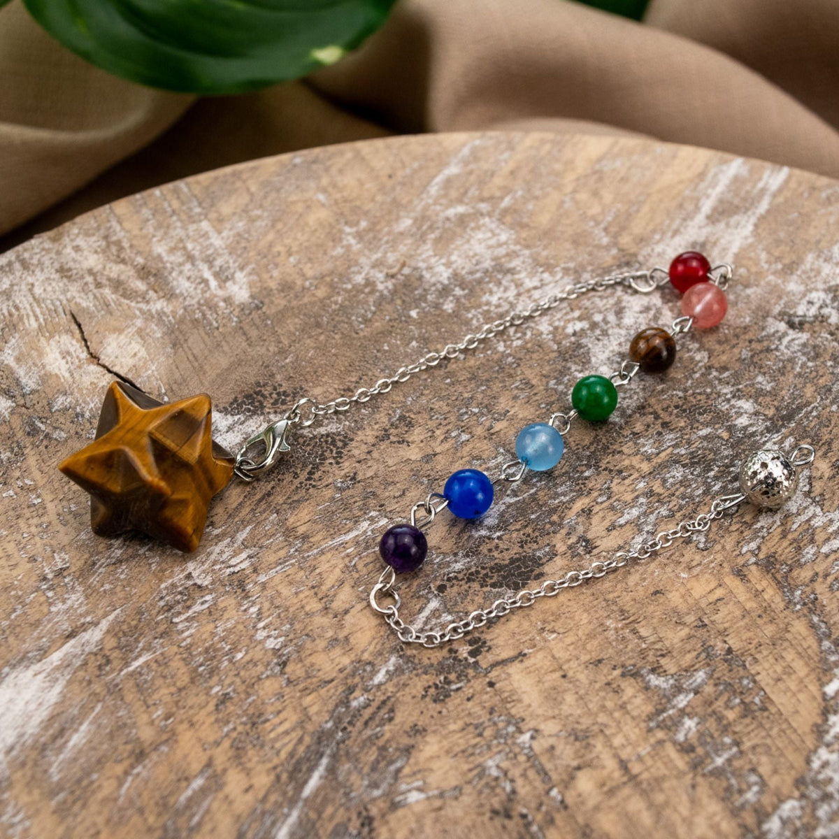Crystal Merkaba Pendulum with Chakra Stones