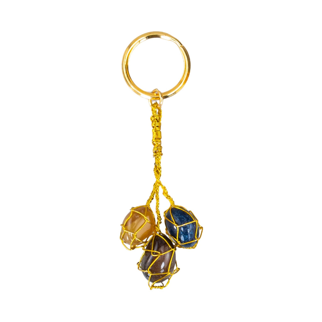 Triple Caged Gemstone Keychain