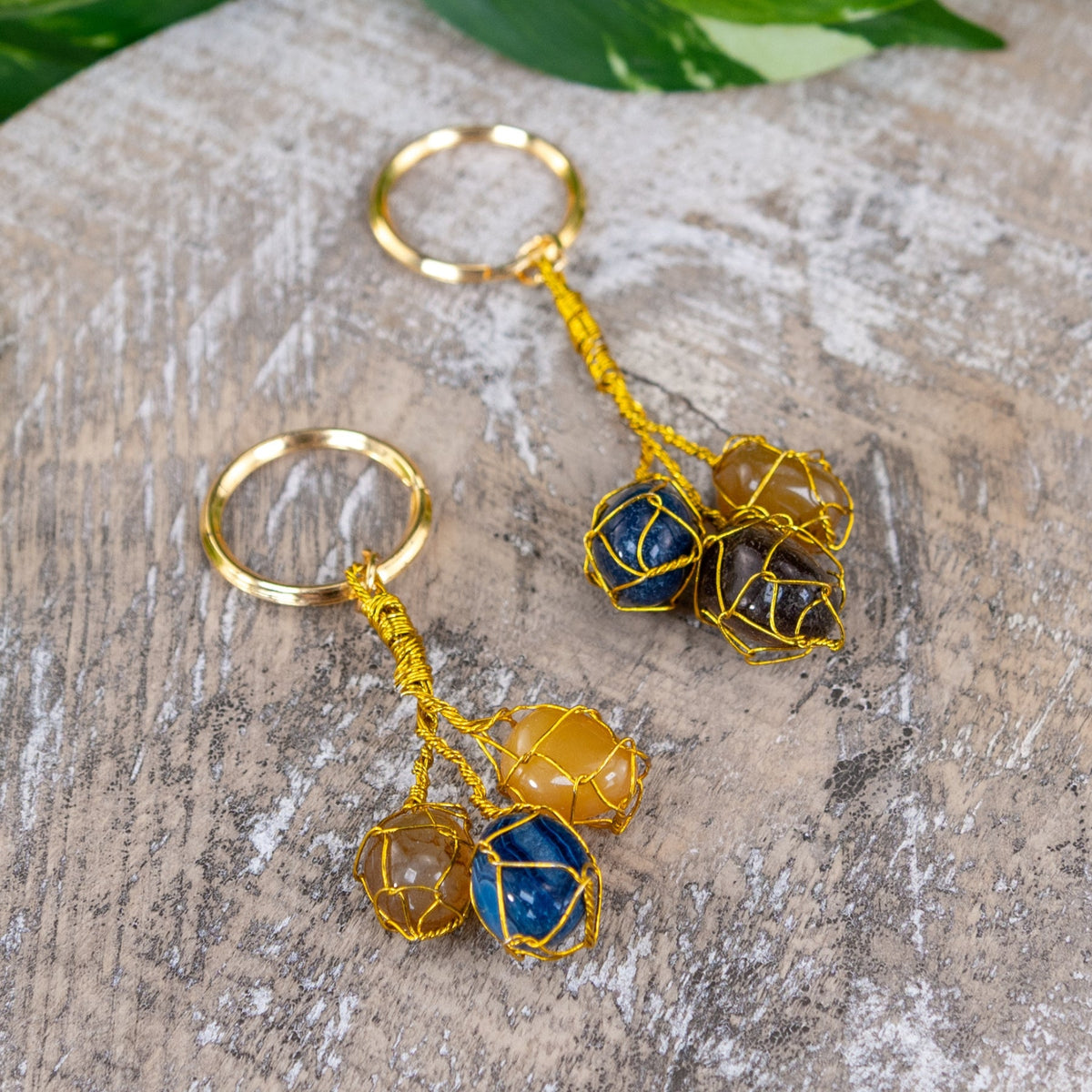 Triple Caged Gemstone Keychain