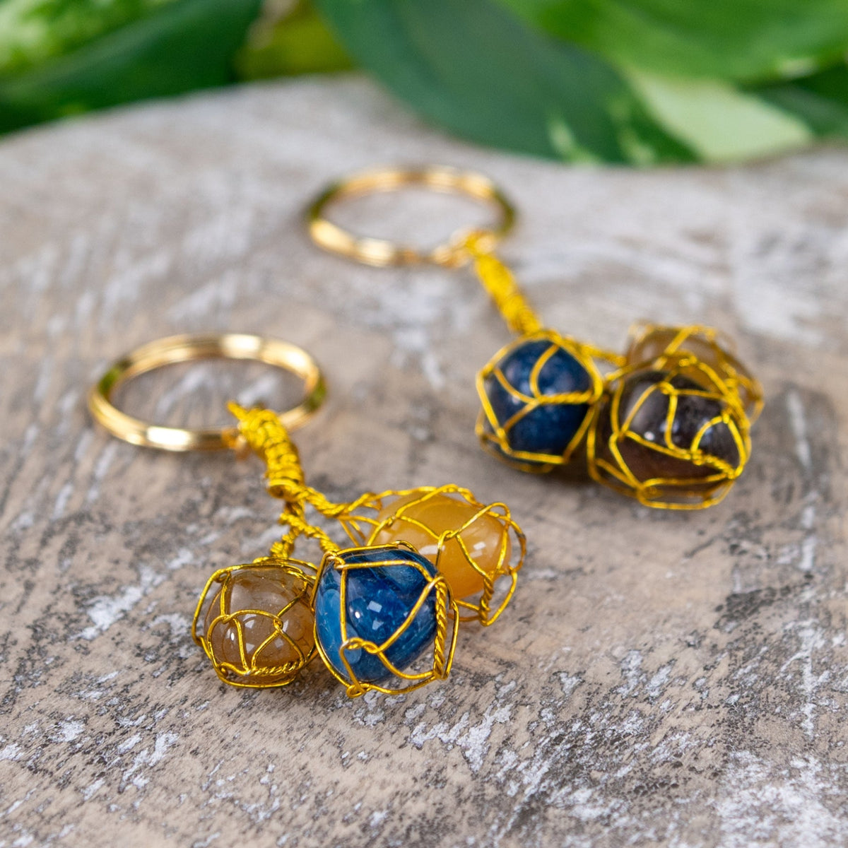 Triple Caged Gemstone Keychain