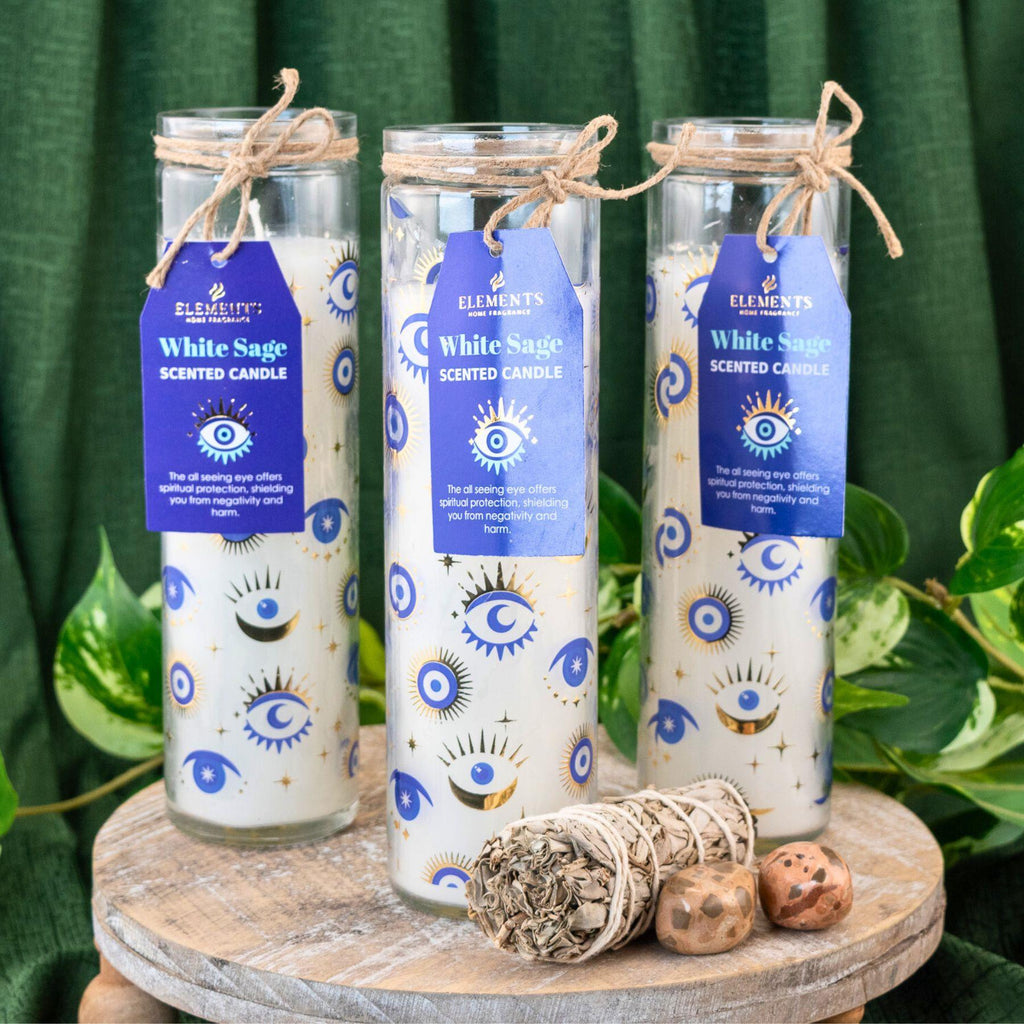 White Sage Evil Eye Pillar Candle