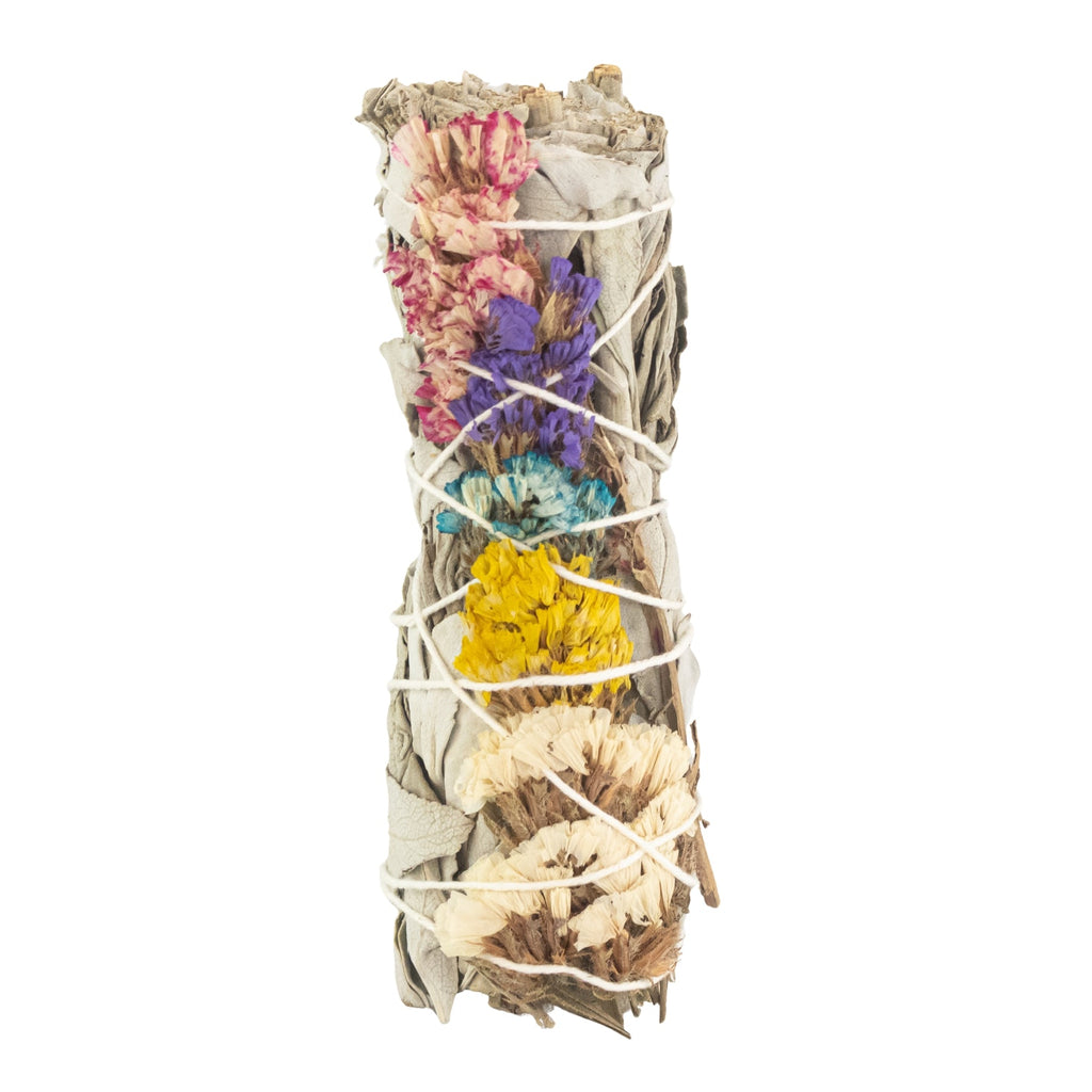 White Sage with Assorted Flowers Smudge Stick