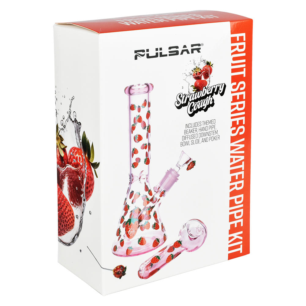 Pulsar ~ Fruit Series Strawberry Cough Herb Pipe Glow Duo - 10" / 14mm F