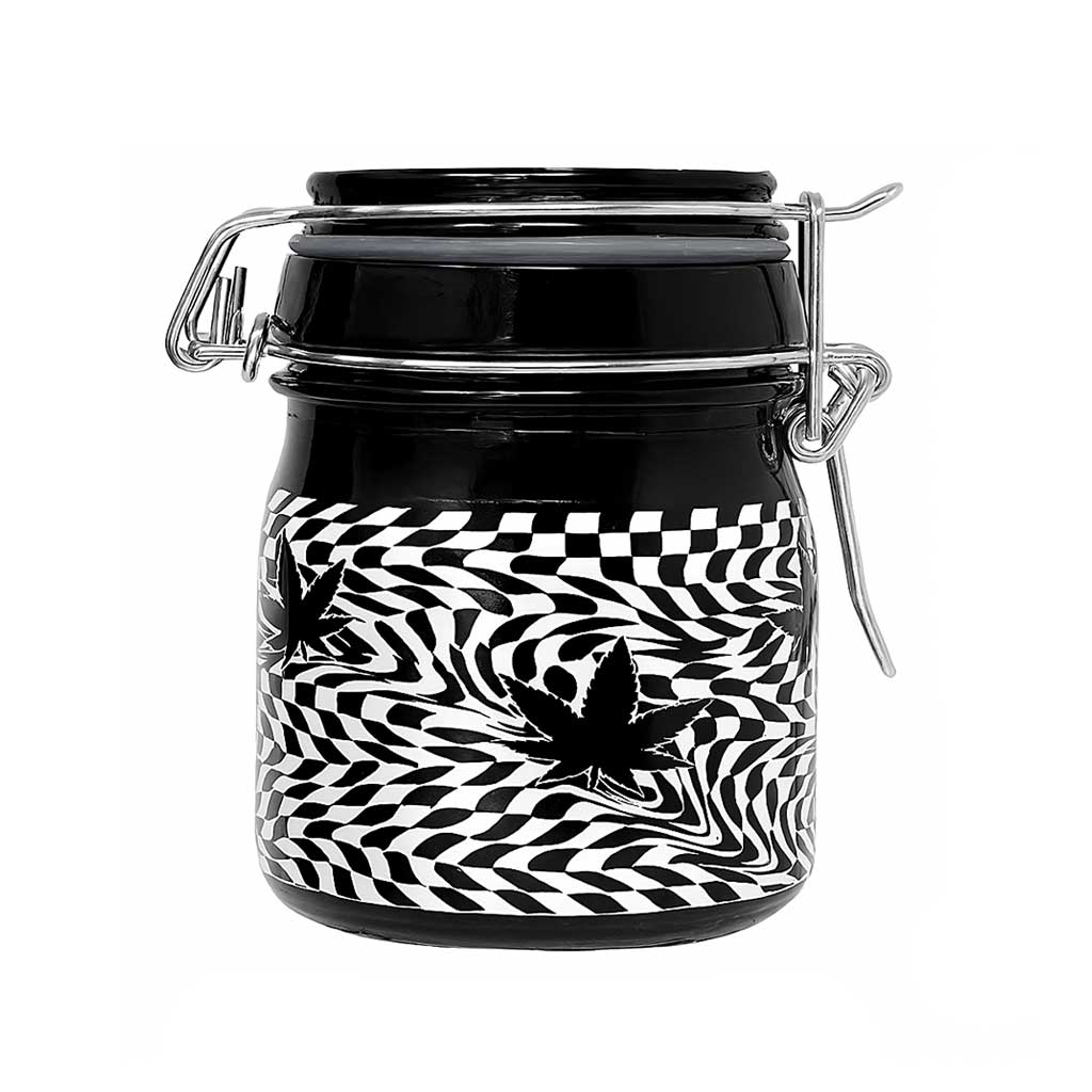CHECKERBOARD LEAVES STORAGE JAR WITH CLAMPING LID
