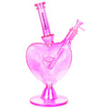 Pulsar ~ Diamond Faceted Heart Glass Water Pipe - 11.75" / 14mm F / Pink