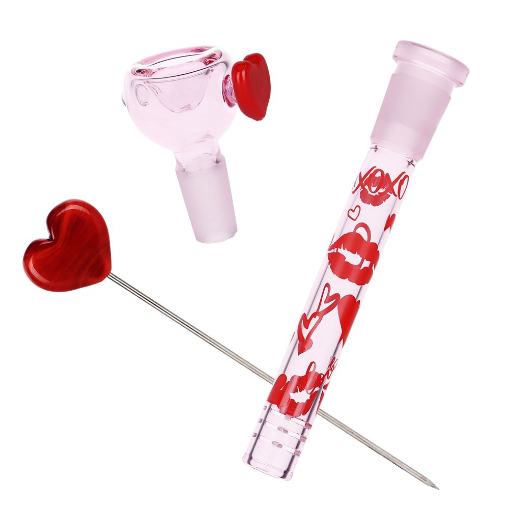 Pulsar ~ Valentine's XOXO Glass Beaker Water Pipe & Hand Pipe Set - 10" / 14mm F