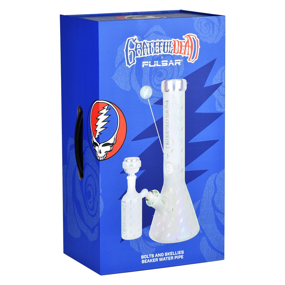Pulsar ~ Grateful Dead x Pulsar Bolts And Skellies Glass Beaker Water Pipe Set | 13.75" | 14mm F