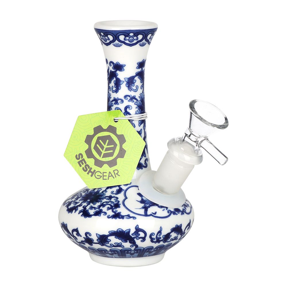 SeshGear ~ Chinese Vase Ceramic Water Pipe - 5.5" / 14mm F / Oval Base