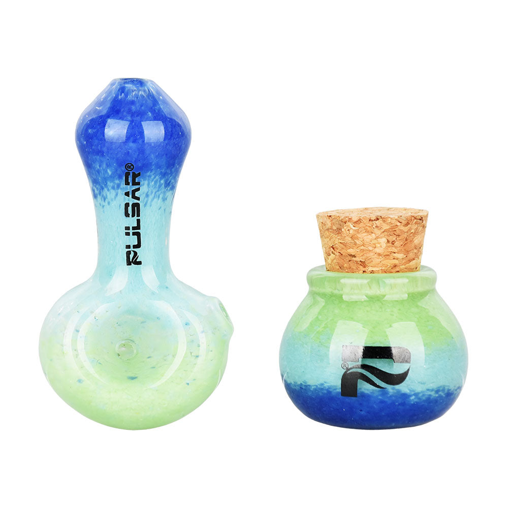 Pulsar ~ Puff & Stash Glass Spoon Pipe & Jar | 2.5"