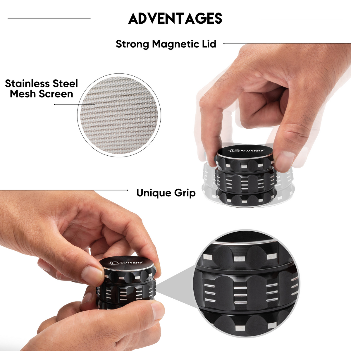 BLUEBUS - GA 4-Piece Aluminum Herb Grinder – 2-Inch Compact | BlueBus Fine Tools