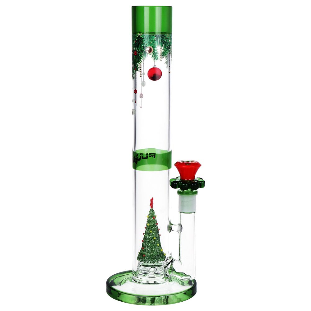 Pulsar ~ Christmas Tree Perc Glass Straight Tube Water Pipe - 13" / 14mm F
