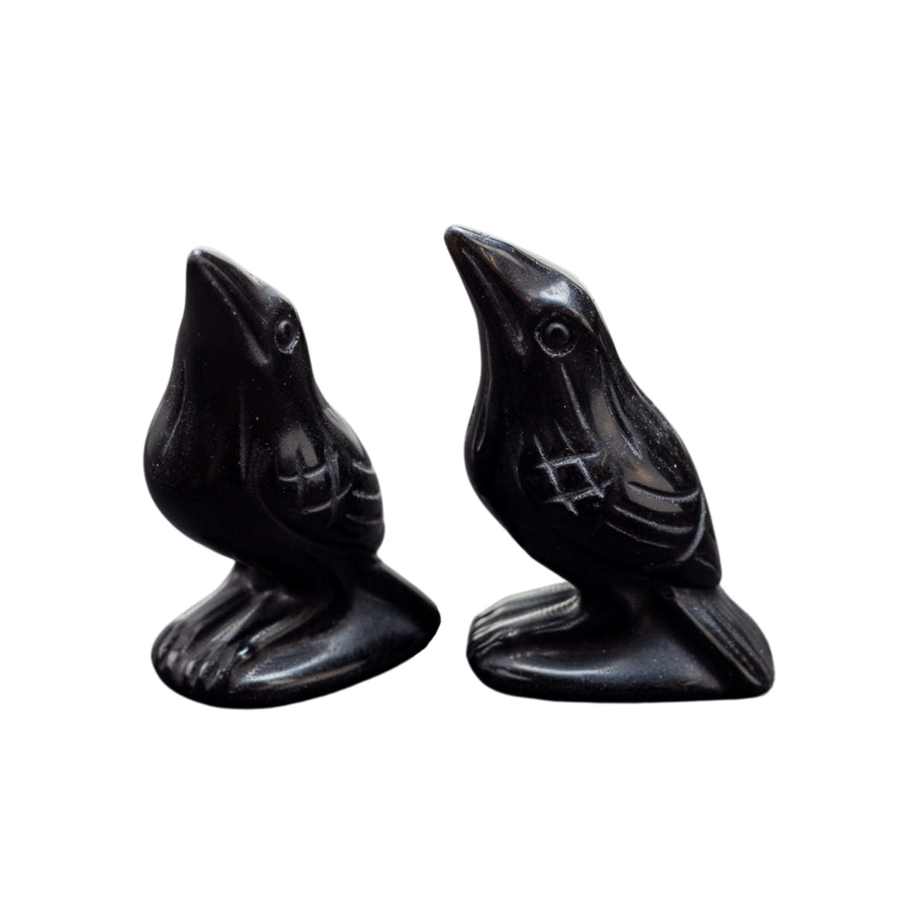 Hand Carved Obsidian Crow