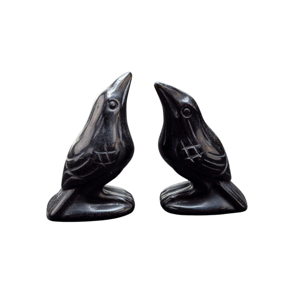 Hand Carved Obsidian Crow