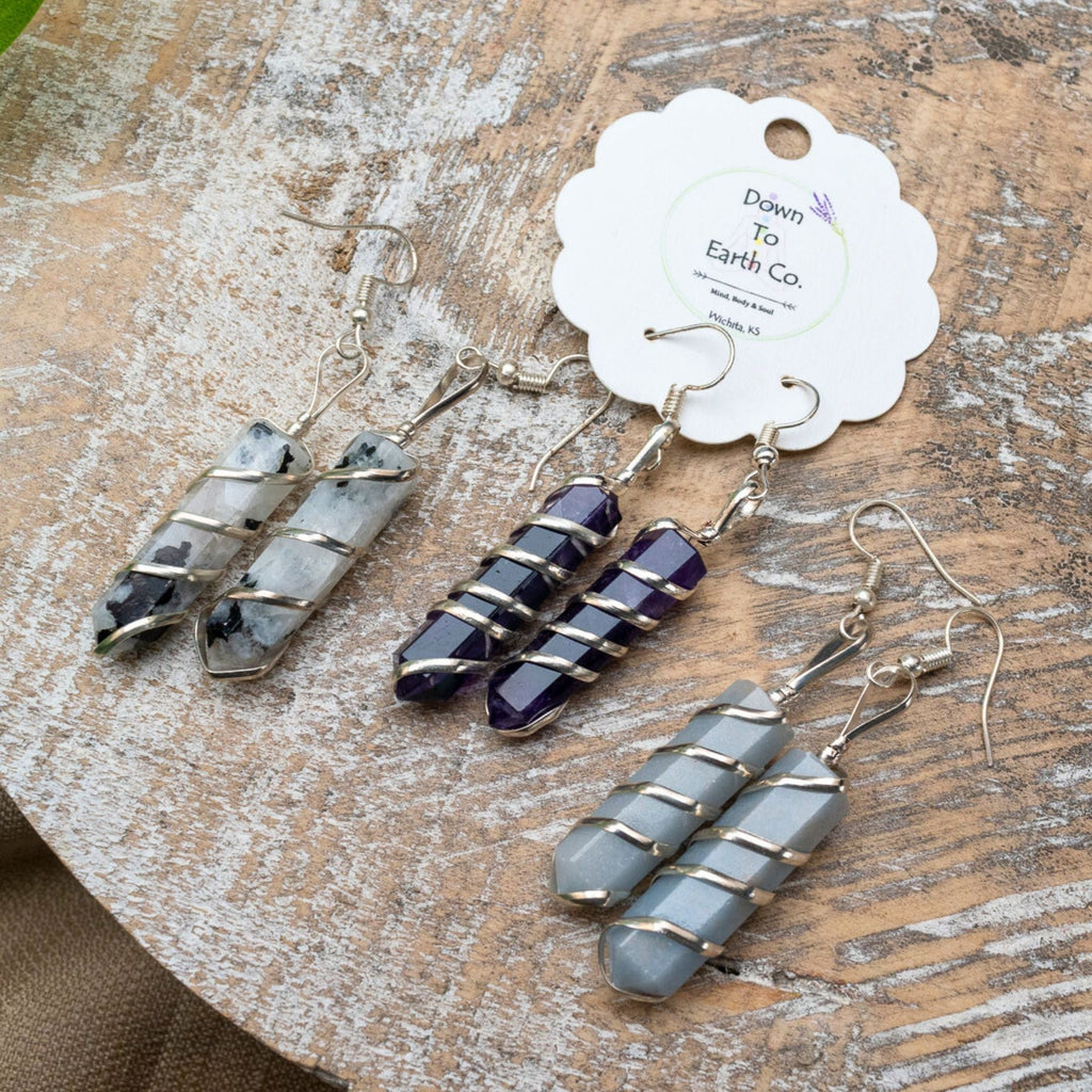 Silver Wire Wrapped Crystal Earrings