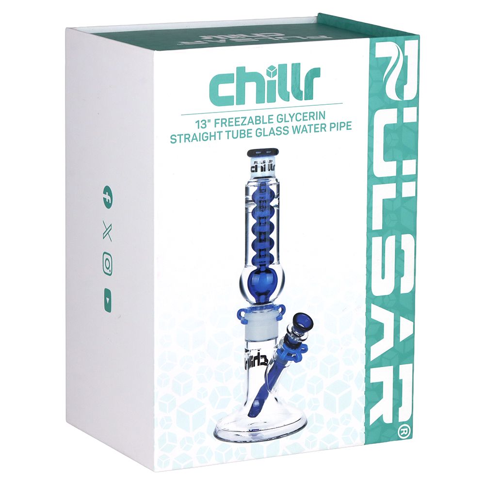 Pulsar ~ Chillr Glycerin Straight Tube Glass Water Pipe - 13" / 14mm F / Blue