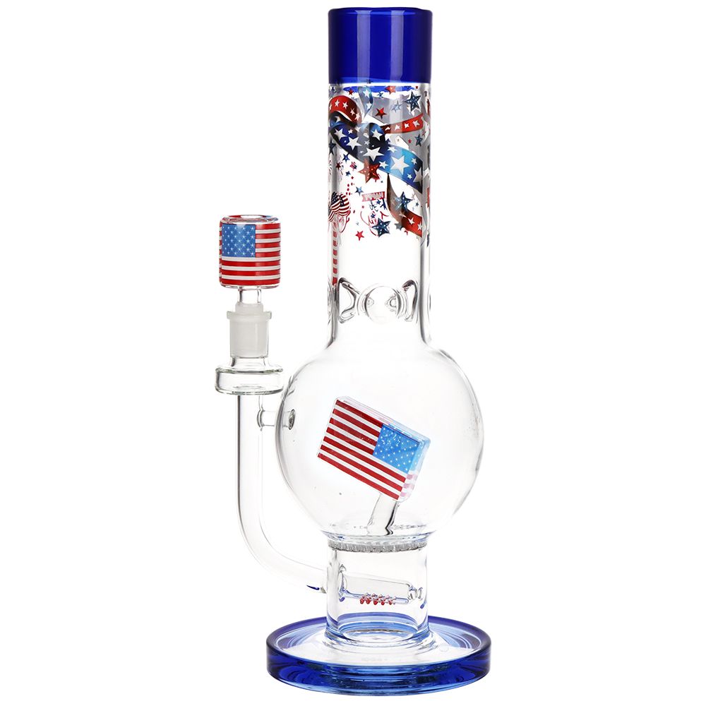 Pulsar ~ American Flag Celebration Bubble Base Glass Water Pipe - 13" / 14mm F