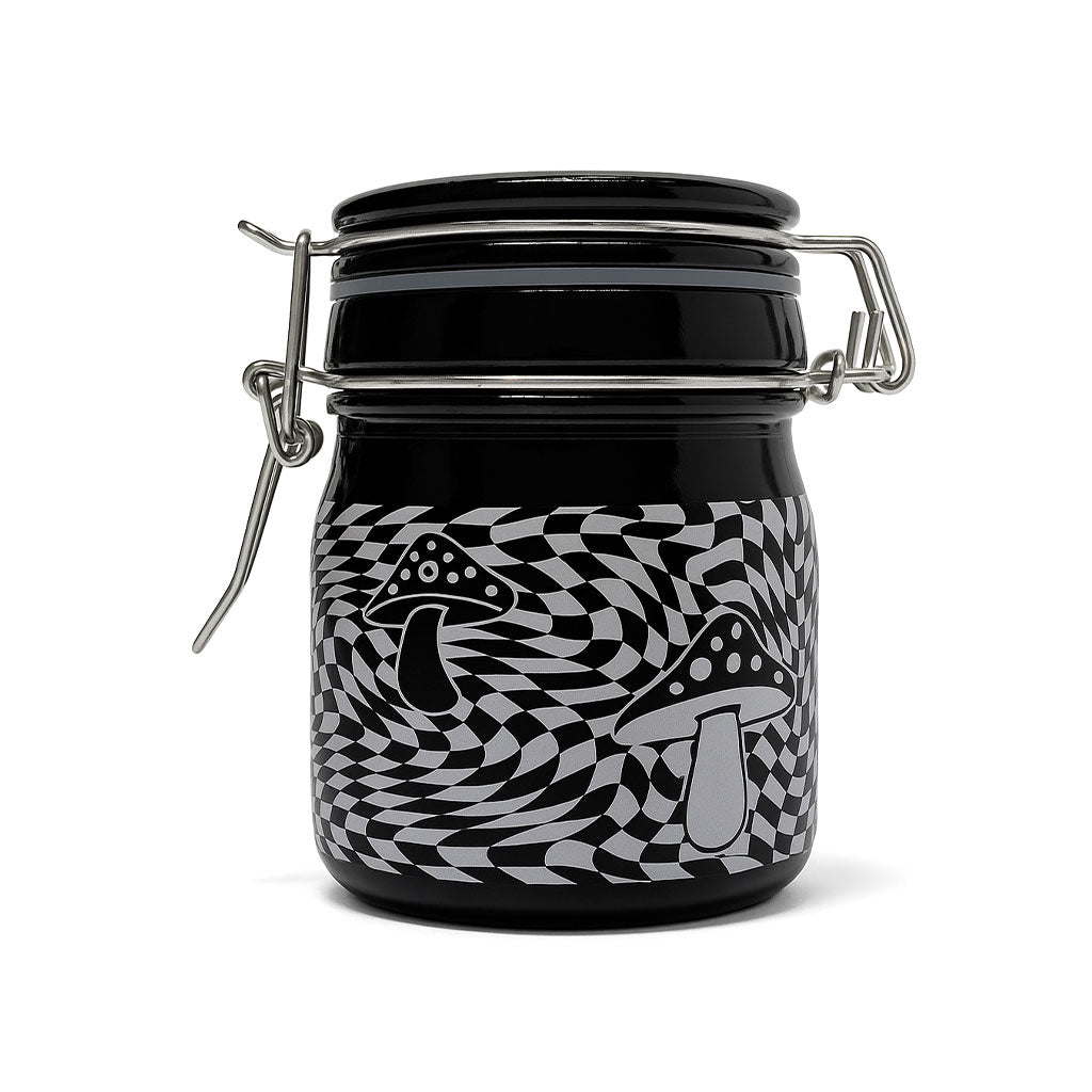 Honeybee Herb ~ TRIPPY MUSHROOM CHECKBOARD STORAGE JAR