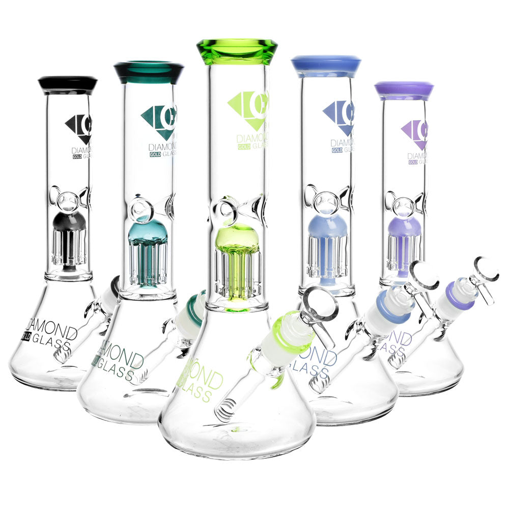 Diamond Glass - Clear Mansion Water Pipe-11"/14mmF/Colors Vary