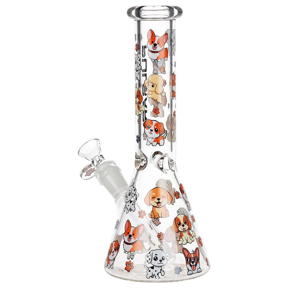 Pulsar ~ Cute Doggies Beaker Glass Water Pipe - 9.75" / 14mm F