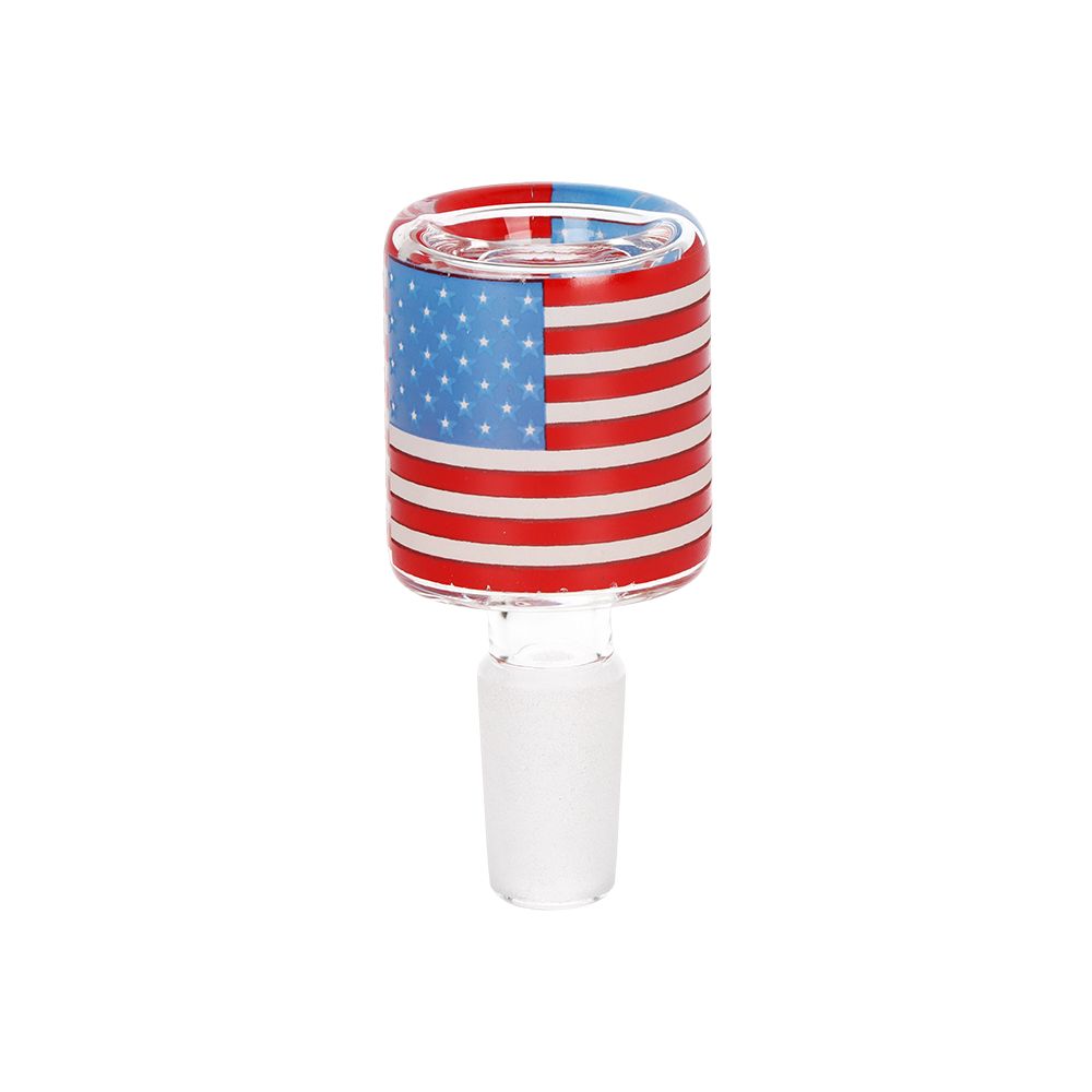 Pulsar ~ American Flag Celebration Bubble Base Glass Water Pipe - 13" / 14mm F