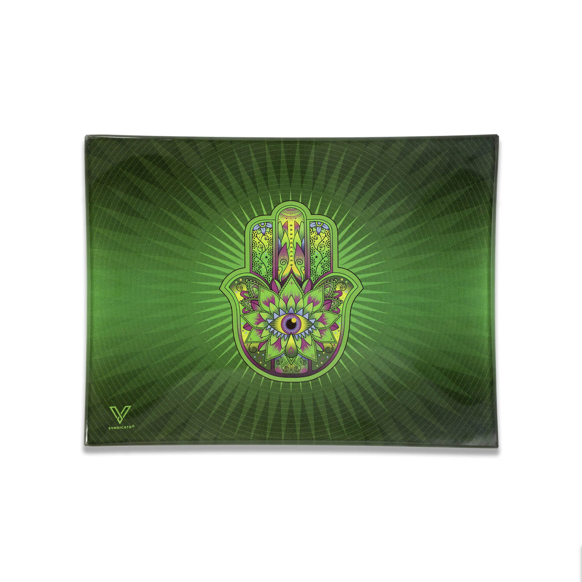 Hamsa Green Glass Tray