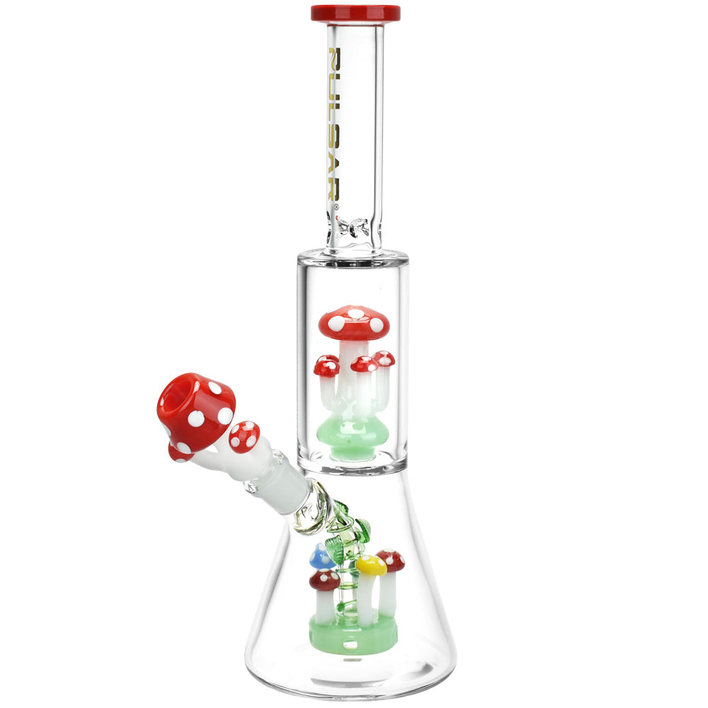 Pulsar ~ Shroom Life Beaker Water Pipe - 11.75" / 14mm F / Red