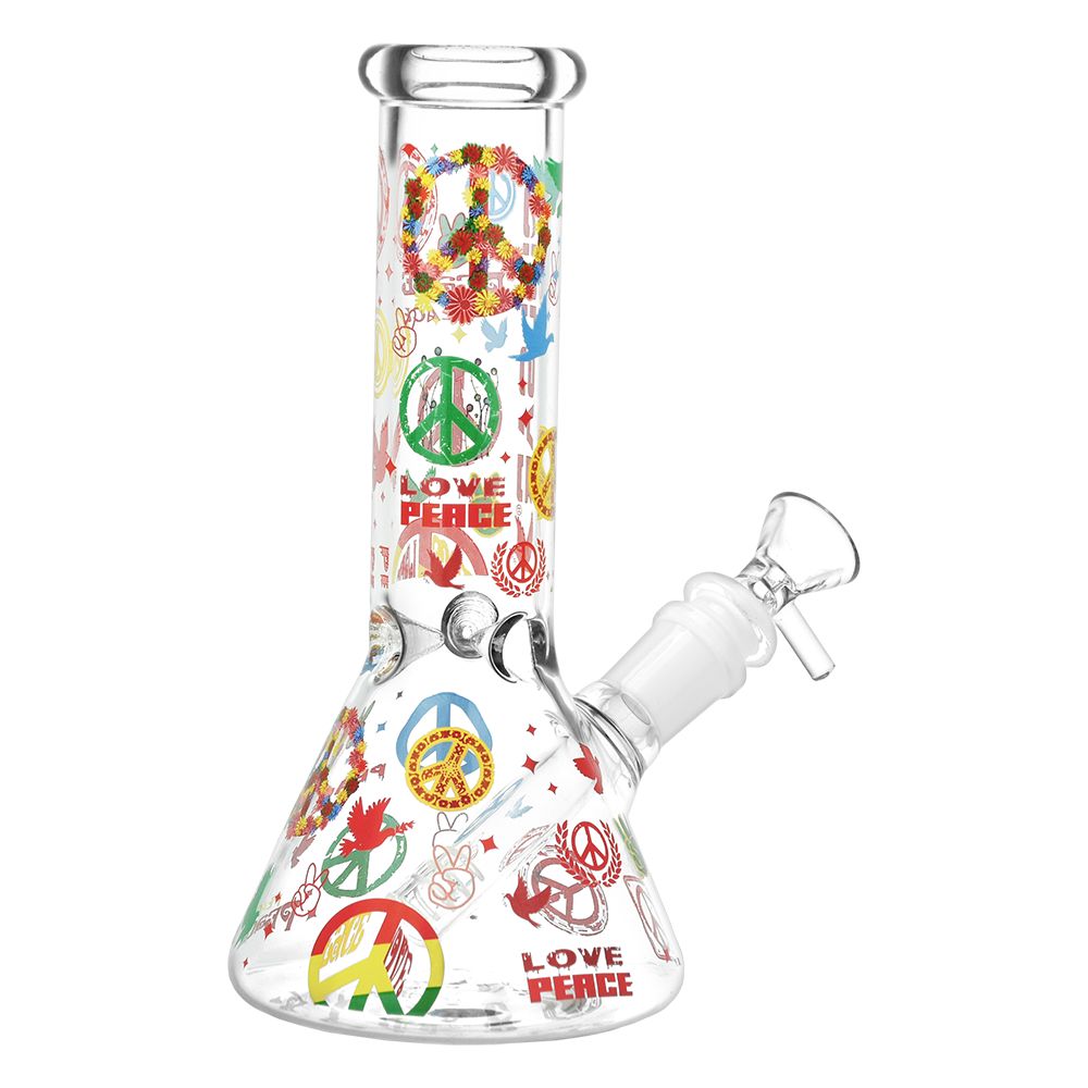 Pulsar ~ World Peace Beaker Glass Water Pipe - 7.75" / 14mm F