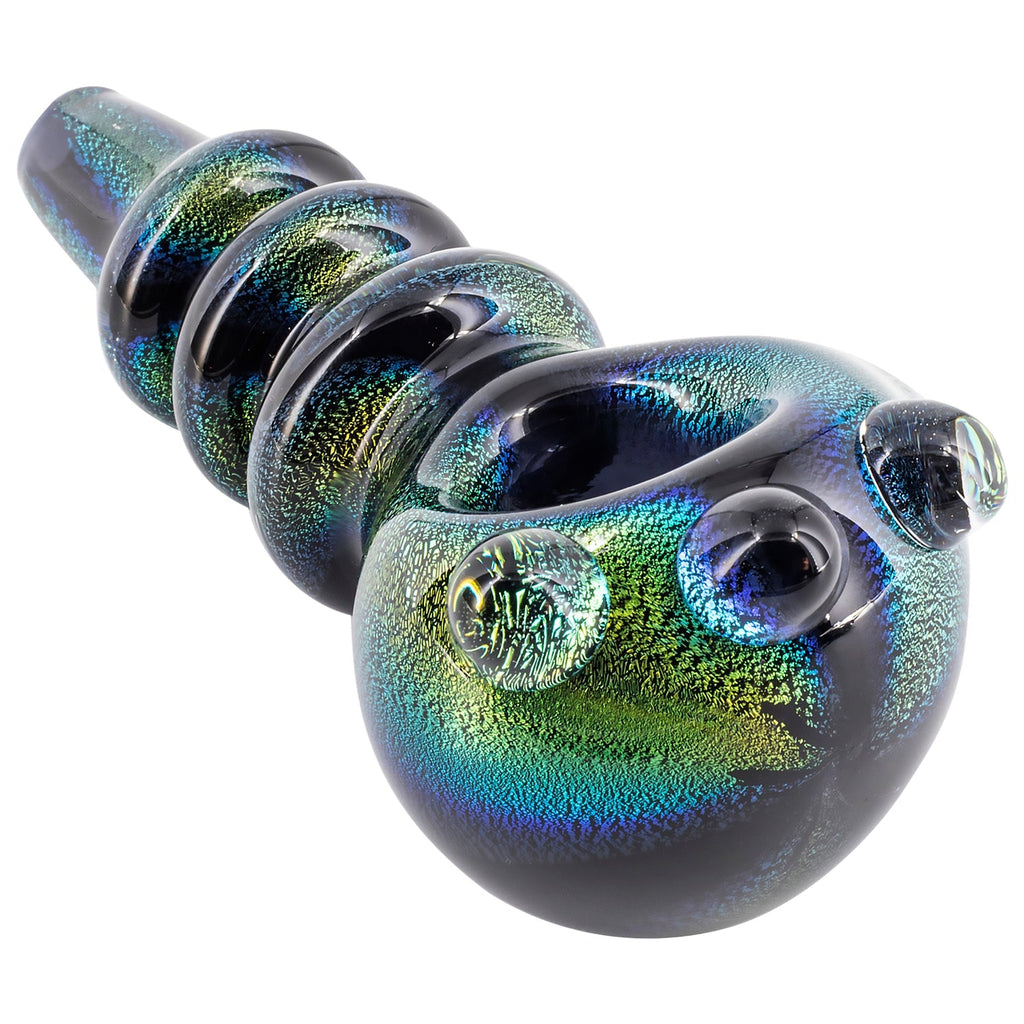 LA Pipes - Solid Blue Dichro Maria Ringed Spoon Pipe