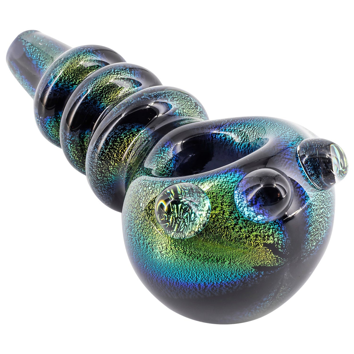 LA Pipes - Solid Blue Dichro Maria Ringed Spoon Pipe
