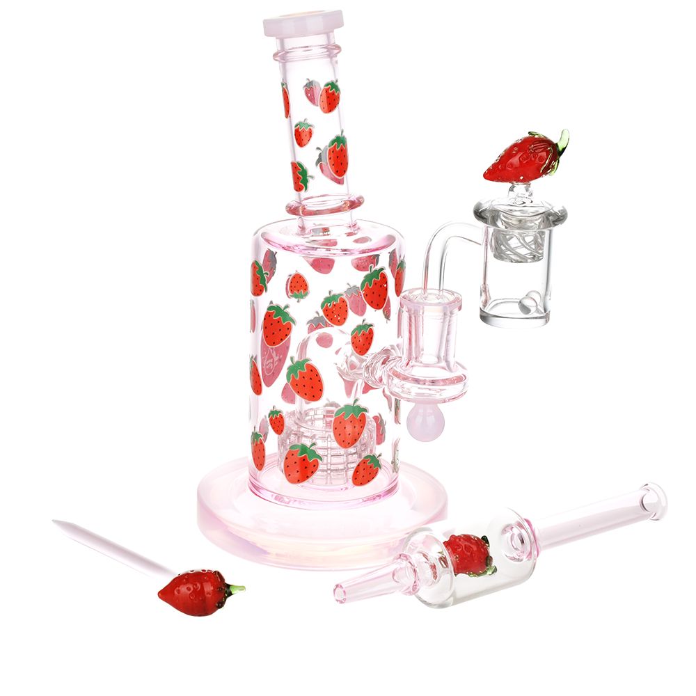 Pulsar ~ Strawberry Cough Glow In The Dark Dab Rig Kit - 8" / 14mm F