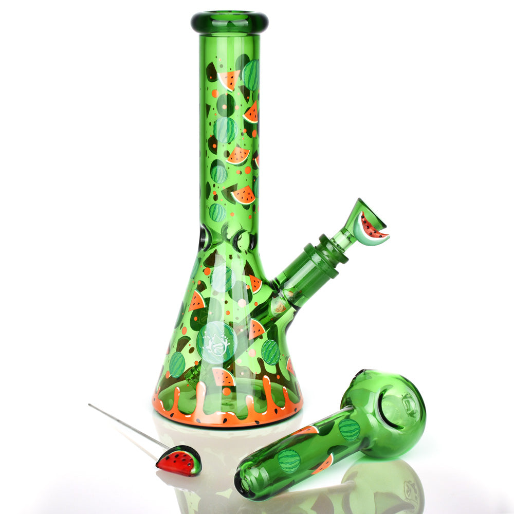 Pulsar ~ Fruit Series Watermelon Zkittles Herb Pipe Glow Duo - 10" / 14mm F