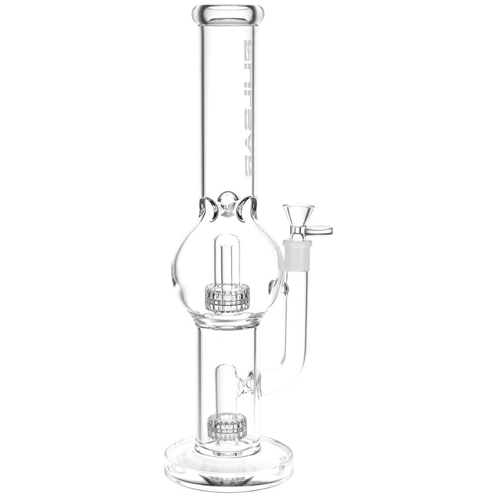 Pulsar ~ Double Chamber Bubble Glass Water Pipe - 14" / 14mm F / Clear