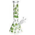 SeshGear - Green Leaf Beaker Glass Water Pipe - 9.75" / 14mm F