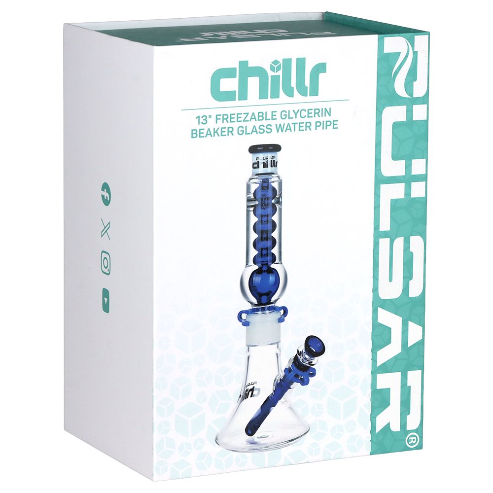 Pulsar ~ Chillr Glycerin Beaker Glass Water Pipe - 13" / 14mm F / Blue
