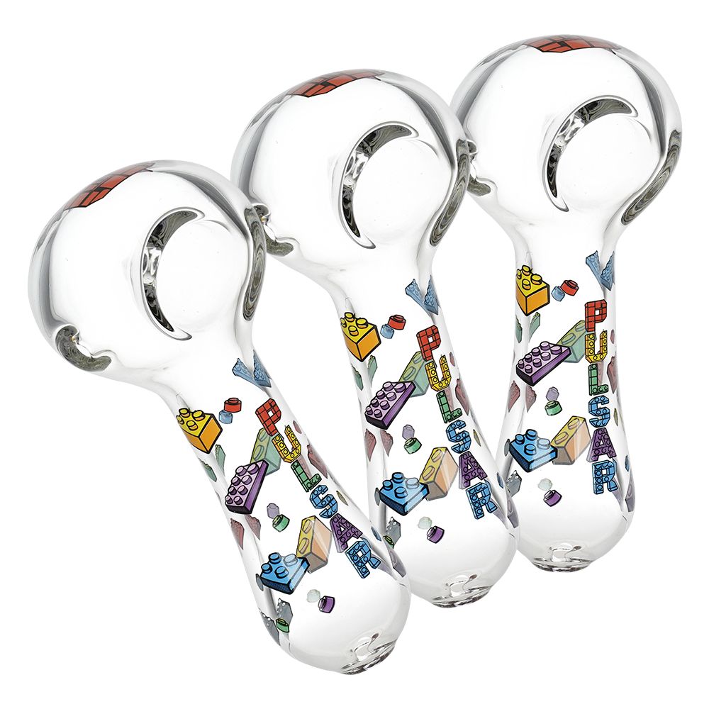Pulsar ~ Building Blocks Glass Spoon Pipe - 4.5" 3ct