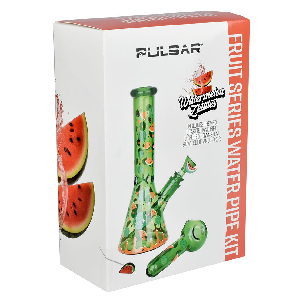 Pulsar ~ Fruit Series Watermelon Zkittles Herb Pipe Glow Duo - 10" / 14mm F