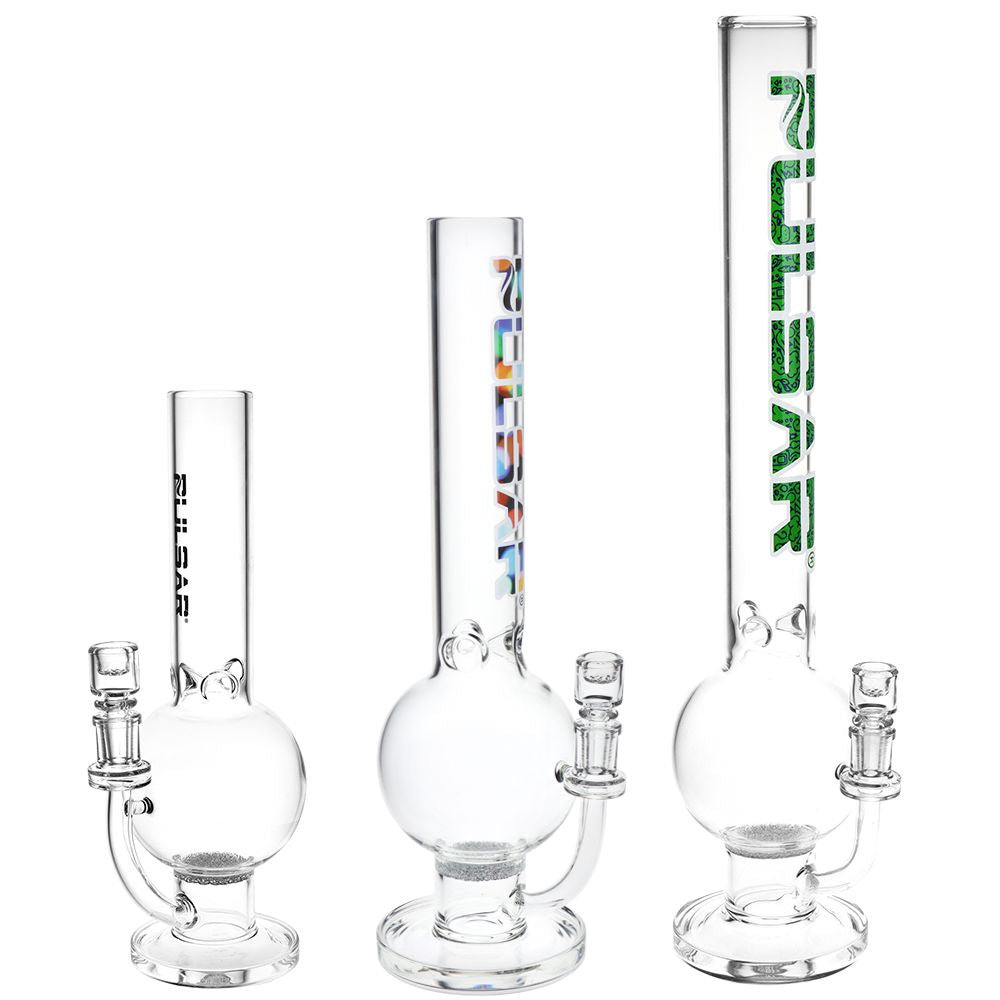 Pulsar ~ Round Ball Glass Water Pipe - 12" / 14mm F / Clear