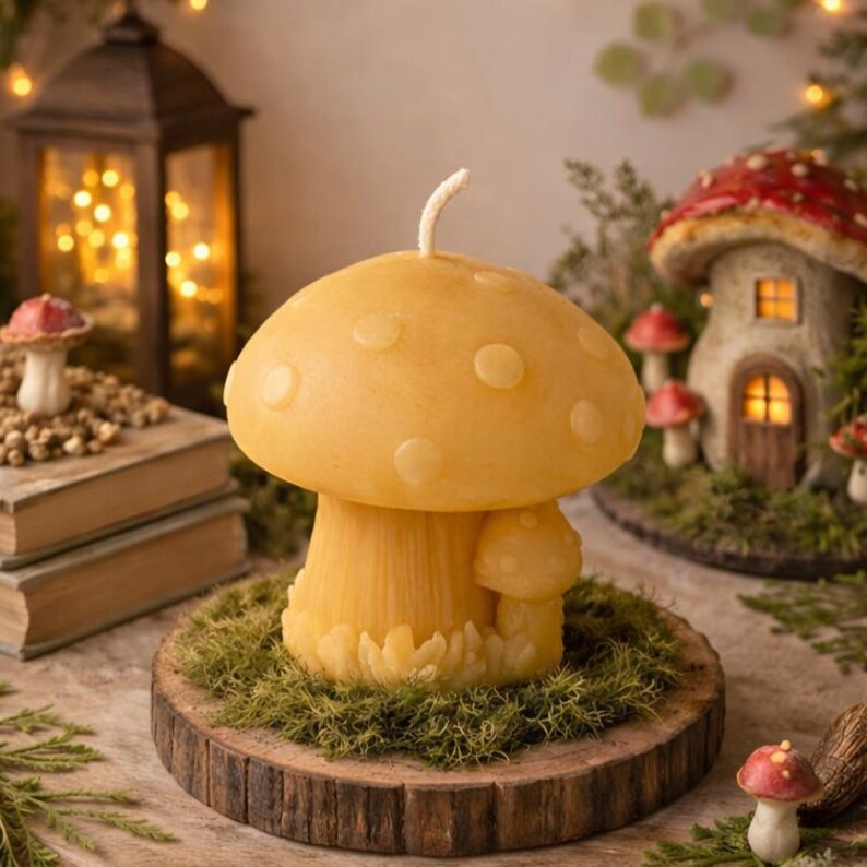 Whimsical Mushroom Beeswax Candle