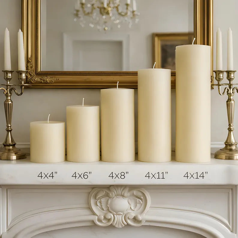 4x8 Inch White Beeswax Pillar Candle